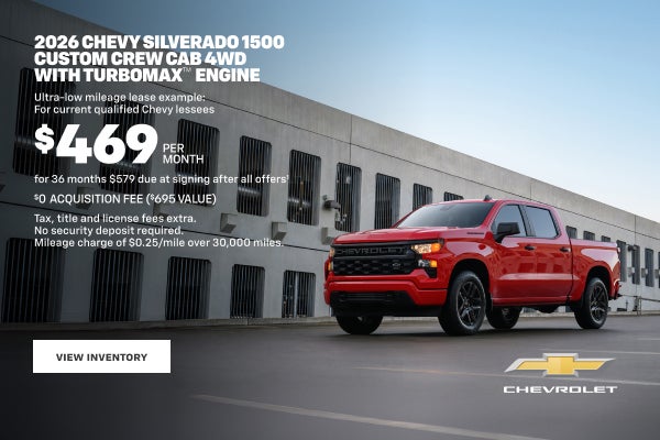 2026 Chevy Silverado 1500 Custom Crew Cab 4WD with TurboMax Engine. Ultra-low mileage lease examp...